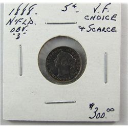 Nfld 1888 5¢ Obv 3 Choice VF. (PBA).