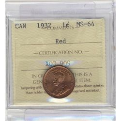 1932 1¢ ICCS MS64RD. Sharp 95% red issue.