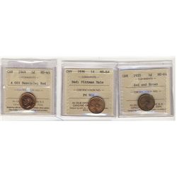 1935 1¢ & 1936 ICCS MS64RD along with 1949 A Off MS65. Lot of 3 coins with 1936 designated Pittman.