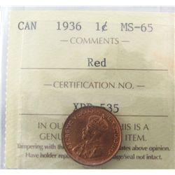 1936 1¢ ICCS MS65RD. 95% subdued red.