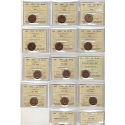 1937 1¢, 1946(5), 1950 Rotated Dies, 1954 SF(6) & 1965 SmBds Ptd all ICCS MS64RD. Lot of 13 coins.