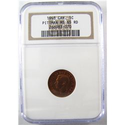 1948 1¢ A to Dent NGC MS65. Pittman example.