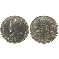1922 5¢ ICCS MS65. Strong strike with 8 full beads. Great lustre.