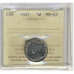 1927 5¢ ICCS MS63.