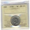 Image 1 : 1938 5¢ ICCS MS63 a tough date.