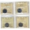 Image 1 : 1953 5¢ NSF FL, 1954 SF, 1958 & 1964 ICCS MS65. Lot of 4 coins.