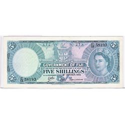 Gov’t of Fiji 1965 5 Shil P51e.  A Nice EF note.