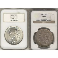 USA 1886 $1 MS65. & 1922 MS62 both NGC graded. Lot of 2 coins.
