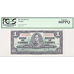 1937 $1 BC-21d #CN6552083 PCGS Gem UNC66PPQ. Strong and clean colours. So bright and attractive. Wor