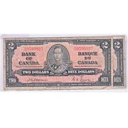 1937 $2 BC-22a VG to F. Lot of 2 notes .