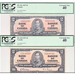 1937 $2 BC-22b & BC-22c PCGS EF40. Lot of 2 notes.