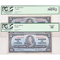 1937 $5 BC-23b & BC-23c PCGS VF30. Lot of 2 notes.