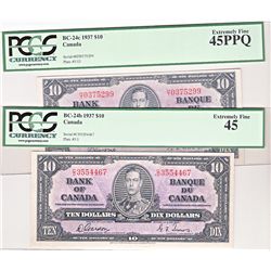 1937 $10 BC-24b & BC-24c PCGS EF45. Lot of 2 notes.