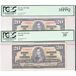 1937 $20 BC-25b & BC-25c PCGS VF35. Lot of 2 notes.