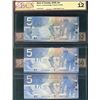 Image 1 : RADAR 2002 $5 BC-62a-I #HNK5515115 Gem UNC66, BC-62b #HOC5080805 CH UNC62 & 2006 BC-67a #APE2503052 