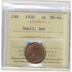 1920 1¢ Sml ICCS MS64RD.
