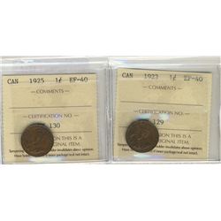 1923 & 1925 5¢ ICCS EF40. Lot of 2 coins.