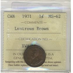 1931 1¢ ICCS MS62 Lustrous brown.