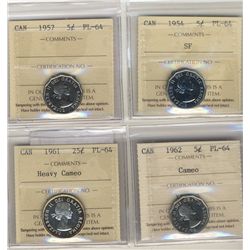 1954 5¢ SF, 1957, 1962 Cameo & 1961 25¢ HC all ICCS PL64. Also includes 1939 $1 ICCS MS63. Lot of 5 