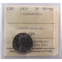 1957 5¢ ICCS MS66.