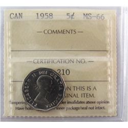 1958 5¢ ICCS MS66.