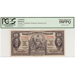 Banque Canadienne Nationale 1935 $10 #276408 CH-85-14-04 PCGS CH AU58PPQ.  Looks Uncirculated.  Choi