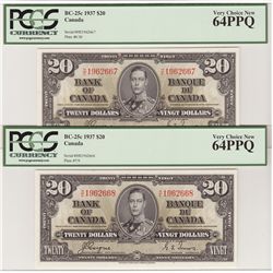 1937 $20 BC-25c #HE1962667/668 PCGS CH UNC64PPQ.  Lot of 2 consecutive notes.  A great pair.
