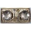 Image 1 : Extremely intriguing and Rare Hemsley of Montreal Twin Set of Salts with spoons.  Both Salts made of