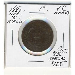 Nfld 1880 1¢ Narrow 0 VG marks.  An affordable grade.