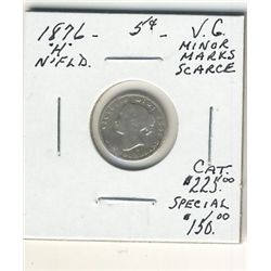 Nfld 1876H 5¢ VG with minor marks.