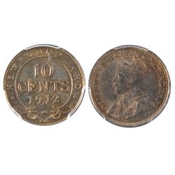 Nfld 1912 10¢ PCGS MS62.  Lovely toning with nice underlying lustre