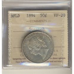 Nfld 1894 50¢ ICCS VF20.  Designated scratch.