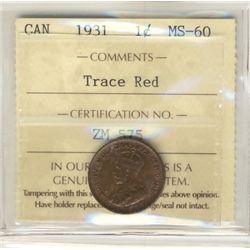 1931 1¢ ICCS MS60 Trace Red.