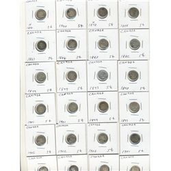 1858-1920 5¢.  Lot of 50 pcs with some duplicates. Includes 17 Victorian, 16 Geo VII & 17 Geo V.  Go