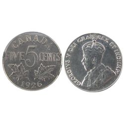 1926 5¢ Far 6 ICCS VF30.  Designated as harshly cleaned with planchet flaw.  Looks good though.