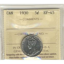 1930 5¢ ICCS EF45.  Some lustre remaining.