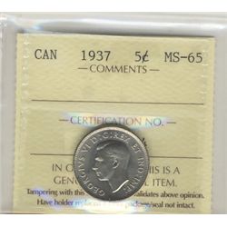 1937 5¢ ICCS MS65.  A nice Gem.
