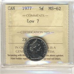 1977 5¢ Low 7 ICCS MS62.