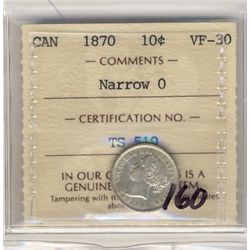 1870 10¢ Nar 0 ICCS VF30.