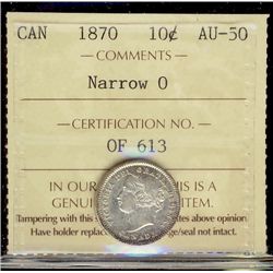 1870 10¢ Narrow O ICCS AU50.
