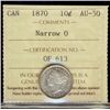 Image 1 : 1870 10¢ Narrow O ICCS AU50.
