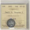 Image 1 : 1892 10¢ Sml 9 Obv 5 ICCS VF20.