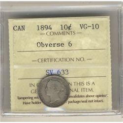 1894 10¢ Obv 6 ICCS VG10.