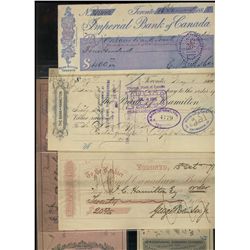 Canadian Chartered Bank Drafts/Checks. Lot includes 5 different checks mainly from the Ontario regio