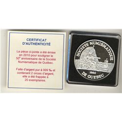 Numismatic Medal, includes a silver 1960-2010 SNQ (Quebec) 50th Anniversary medallion. Only 20 examp