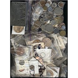 Exonumia Lot. Large bag of diverse medallions & World coins, Wooden Tokens and medals. Interesting l