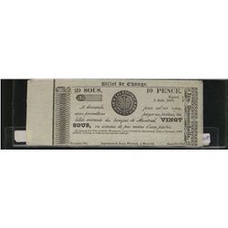 Scrip, Billet de Change 1837 20 Sous. Sharp clean EF issue.