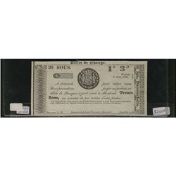 Scrip, Billet de Change 1837 30 Sous. Sharp clean EF issue.