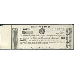 Scrip, Billet de Change 1837 6 Sous. Sharp clean EF issue with one minor tear in corner. Note on not