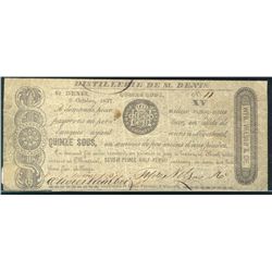 Scrips, Distillerie St. Denis 1837 Quinze sous. Nice Fine for type.